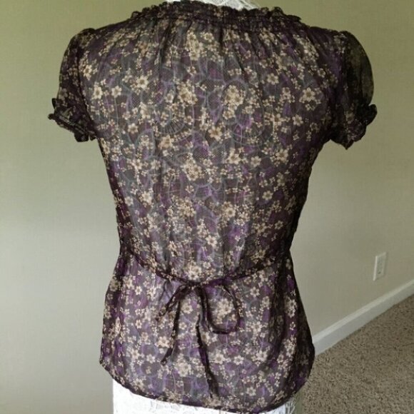 Converse Floral Purple Brown tee Top blouse - Picture 4 of 6